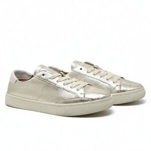 Soludos Ibiza Classic Womens Gold Metallic Leather Lace Up Sneakers Shoes Size 8